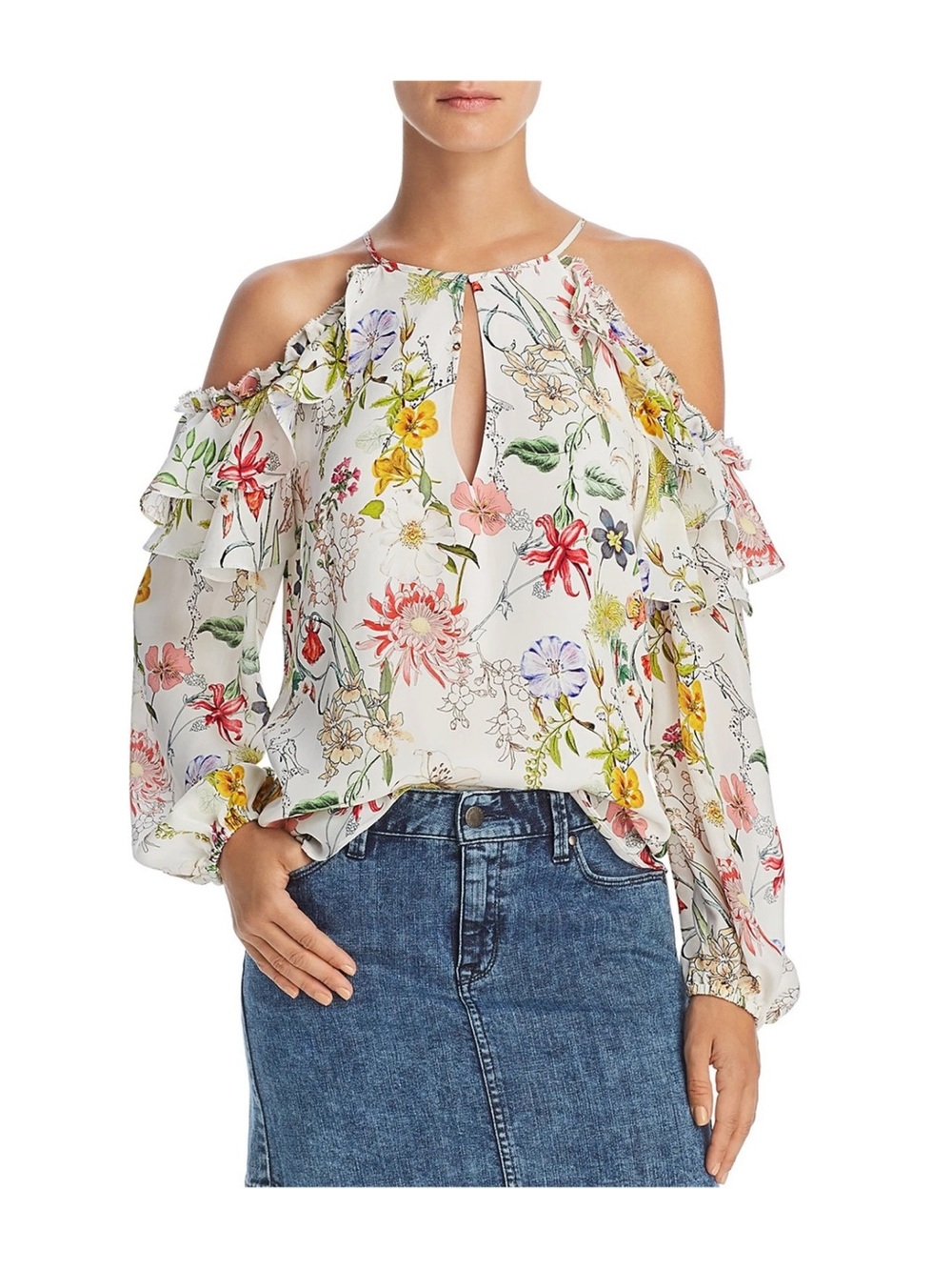 Parker Womens Abby Floral Cold Shoulder Blouse, Multicoloured, Small